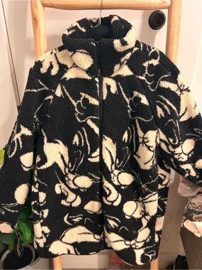 H&M black & white Looney Tunes fleece teddy jacket